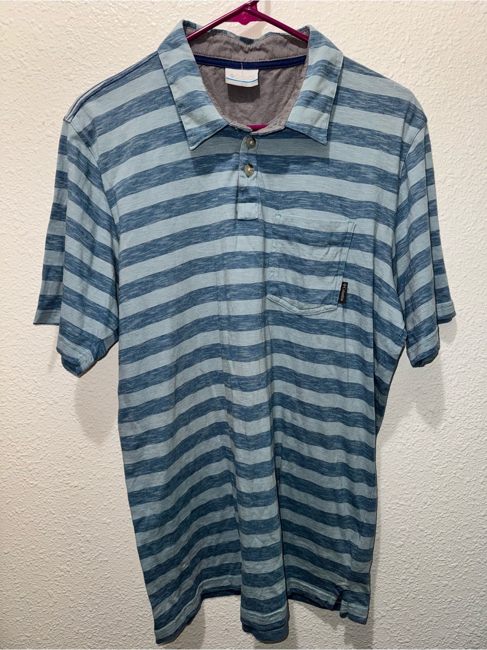 Men's Blue Striped Polo with Chest Pocket